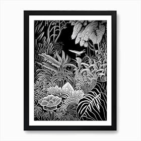 Dunedin Botanic Garden, New Zealand Linocut Black And White Vintage Art Print