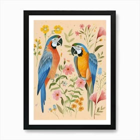 Folksy Floral Animal Drawing Macaw 3 Art Print