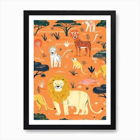 African Lion Interaction With Other Wildlife Illustration 2 Art Print