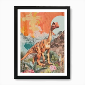 Dinosaur & A Dog Retro Collage Art Print