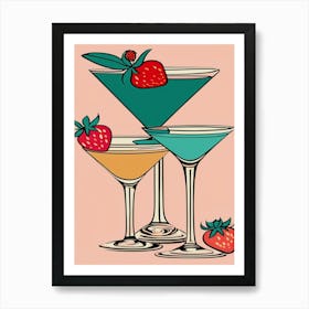 Three Martinis With Strawberries Art Print