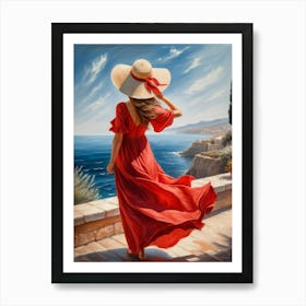 Woman in summer dress looking at the sea 14 Art Print