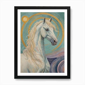 White Horse In Pastel Affiche