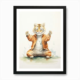 Tiger Illustration Practicing Yoga Watercolour 4 Art Print