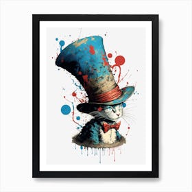 Cat in a big blue hat Art Print