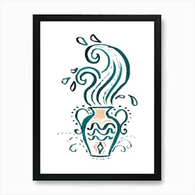 Aquarius , Zodiac , hand-painted Art Print Art Print