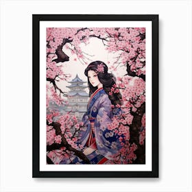 Cherry Blossoms Japanese Style Illustration 9 Art Print