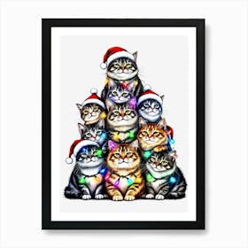 Cats Xmas Tree Art Print