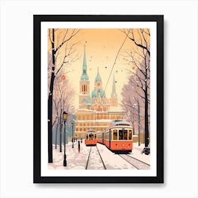 Vintage Winter Travel Illustration Vienna Austria 3 Art Print