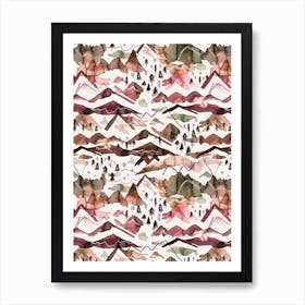 Watercolor Mountains Red Green Red Art Print