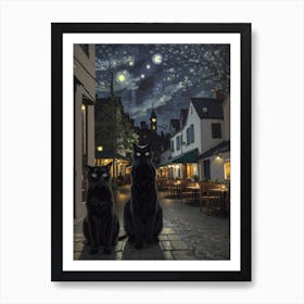 Cat And Cafe Terrace At Night Van Gogh Inspired 15 1 Art Print