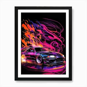 Nissan Gtr Muscle Smoke Drift Retro Racing vintage classic Car Art Print