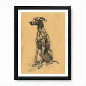 Sepia Plott Hound Dog Charcoal Line 3 Art Print