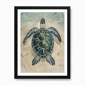 Sea Turtle On The Ocean Floor Textured Illustration 2 Art Print