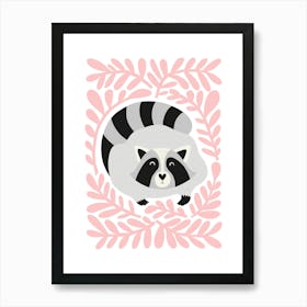 Nursery Raccoon Floral Pink Art Print