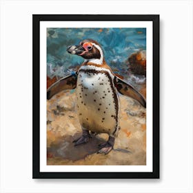 Galapagos Penguin Volunteer Point Colour Block Painting 4 Art Print