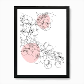 Cherry Blossoms Minimalist Line Art Monoline Illustration 1 Art Print