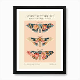 Velvet Butterflies Collection Pink Botanical Butterflies William Morris Style 7 Art Print