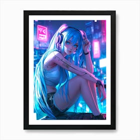 Anime Girl With Headphones 8 Art Print