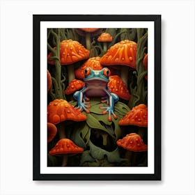 Red Eyed Tree Frog Mushroom Art Print