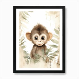 Watercolour Jungle Animal Baby Monkey 2 Art Print