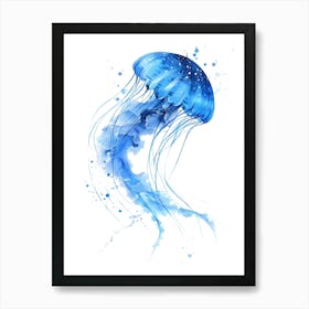 Blue Jellyfish Watercolor Illustration Art Print