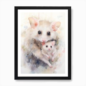 Light Watercolor Painting Of A Mother Possum 2 Art Print