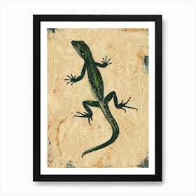 Forest Green Anoles Lizard Blockprint 2 Art Print