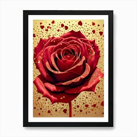 Red Rose With Hearts 1 Art Print