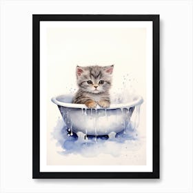 British Shorthair Cat In Bathtub Bathroom 1 Art Print