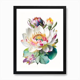 Lotus Flower Bouquet Decoupage 3 Art Print