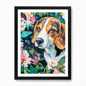 Beagle Floral Garden Portrait L Art Print