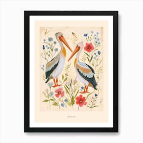 Folksy Floral Animal Drawing Pelican 2 Poster Art Print