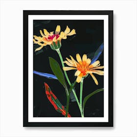 Neon Flowers On Black Calendula 3 Art Print