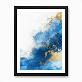 Abstract Blue And Gold Watercolor Painting Art Print