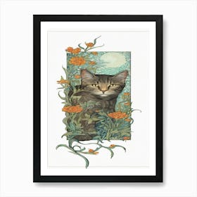 william morris Cat In Flowers 1 Art Print