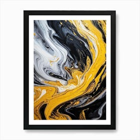 Abstract Texture On A Wall Swirling Pattern Of Fluid Gold Silver Yellow Grey And Black Resembli (5) Art Print