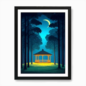 Gazebo In The Forest At Night Art Print