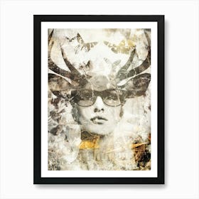 Poster Deer Stag Ink Illustration Art 06 Art Print