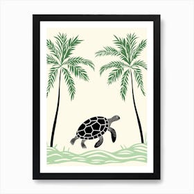 Modern Digital Sea Turtle Illustration Palm Trees 2 Art Print
