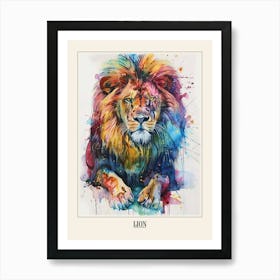 Lion Colourful Watercolour 3 Poster Art Print