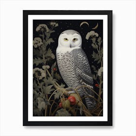 Dark And Moody Botanical Snowy Owl 2 Art Print