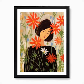 Woman With Autumnal Flowers Love In A Mist Nigella 3 Art Print
