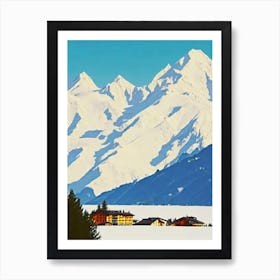 Crans Montana 2, Switzerland Midcentury Vintage Skiing Poster Art Print