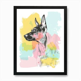 Pastel German Pinscher Dog Pastel Line Illustration  2 Art Print