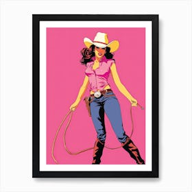 Happy Cowgirl Pink Illustration 4 Art Print