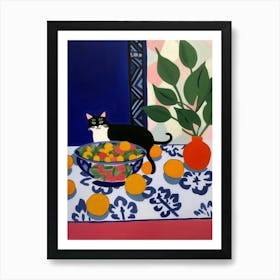 A Painting Of A Still Life Of A Bourvardia With A Cat In The Style Of Matisse 2 Art Print