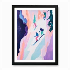 Skiers Matisse Style Winter Snow Purple Painting Art Print