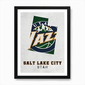 Utah Jazz Salt Lake City Utah State Map Art Print