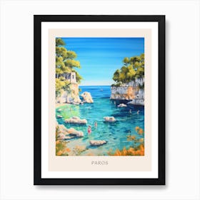 Swimming In Paros Greece 3 Watercolour Poster Art Print